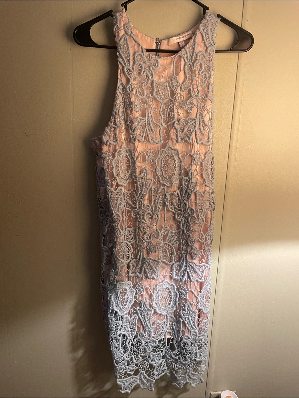 Lavender Brown Blush and Light Blue Lace Midi Dress